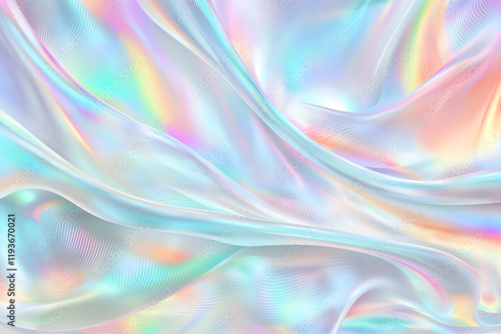 A stunning iridescent fabric showcasing smooth waves and vibrant colors. Perfect for backgrounds, digital art, and design projects, adding elegance and modern flair. A stunning iridescent fabric showcasing smooth waves and vibrant colors. Perfect for backgrounds, digital art, and design projects, adding elegance and modern flair.