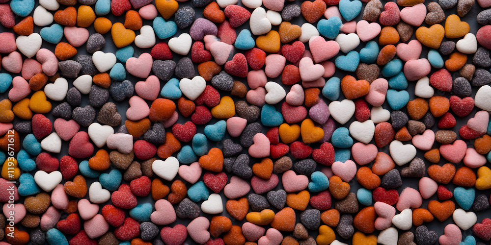 A vibrant collection of colorful heart-shaped candies, perfect for Valentine's Day or any romantic occasion. A vibrant collection of colorful heart-shaped candies, perfect for Valentine's Day or any romantic occasion.