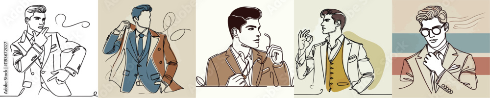 Vector collection of handsome men with continuous line style Vector collection of handsome men with continuous line style