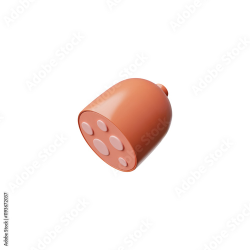 Boiled sausage cut 3D plastic style vector icon, fresh prepared meat food, butcher shop product, salami with lard