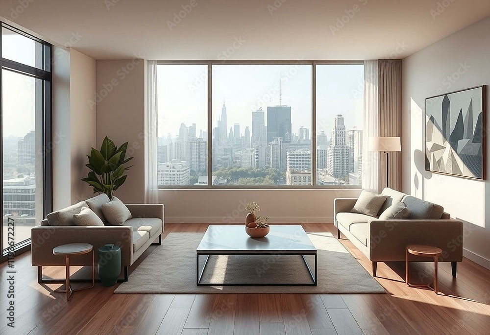 Fototapeta premium Modern living room with city view