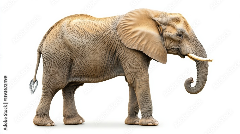 Fototapeta premium Majestic elephant standing gracefully on white background in serene elegance and natural beauty. Generative AI