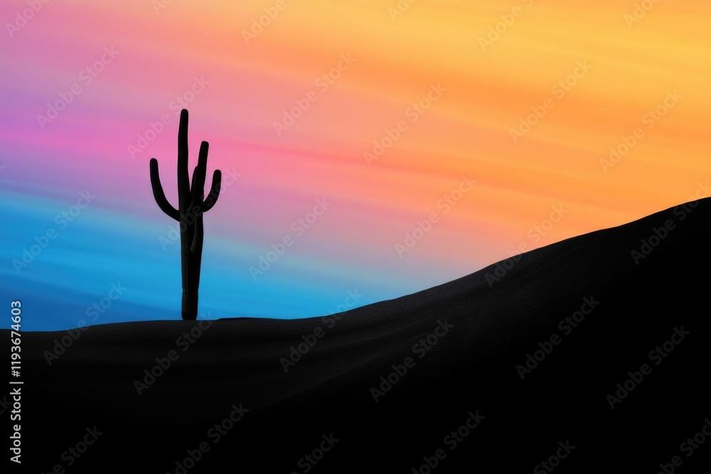 Silhouette of a saguaro cactus against a vibrant, colorful desert sunset. Silhouette of a saguaro cactus against a vibrant, colorful desert sunset.