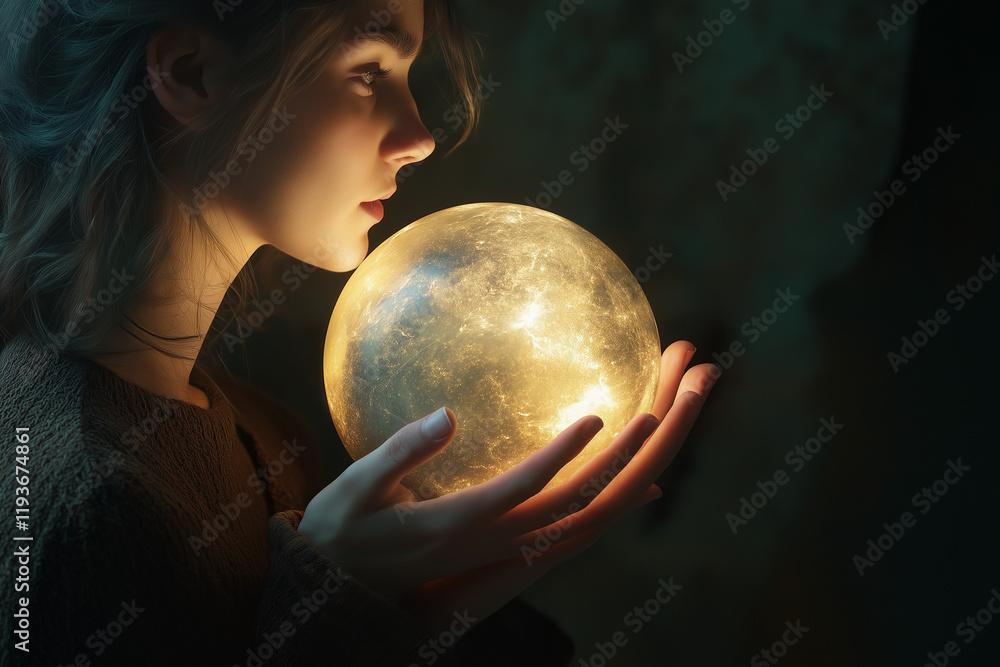 Naklejka premium Celestial Empowerment: A Woman Ignites the Globe