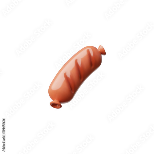 Grilled sausage 3D plastic style vector icon, fast food hotdog, roasted cooking meat food, butcher shop bbq product