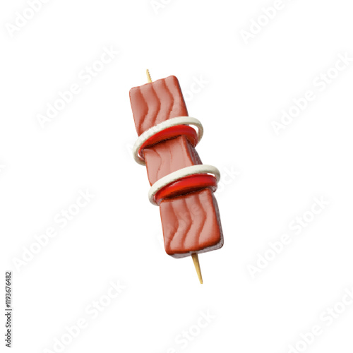Vector 3d illustration of shashlik with vegetables on a skewer on isolated background.