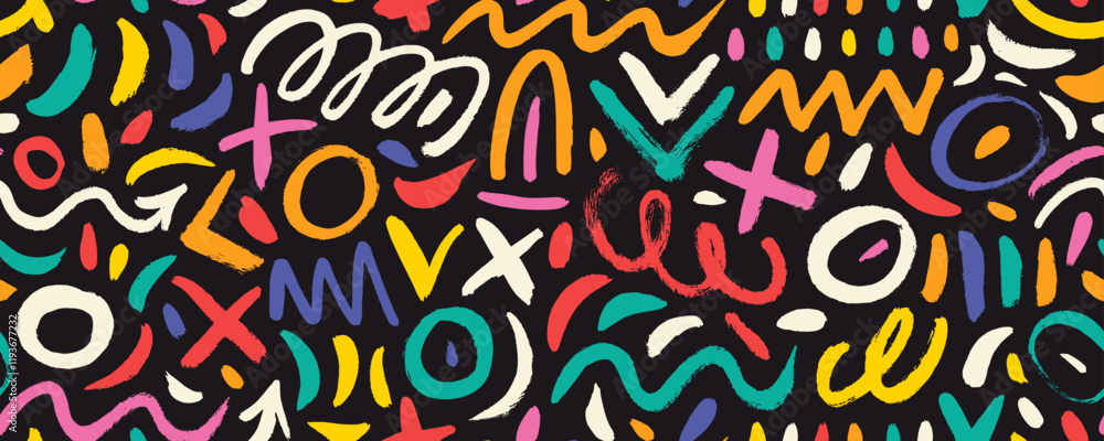 Colorful squiggle lines seamless pattern. Creative abstract squiggle style drawing background in kid's style. Colorful squiggle lines seamless pattern. Creative abstract squiggle style drawing background in kid's style.