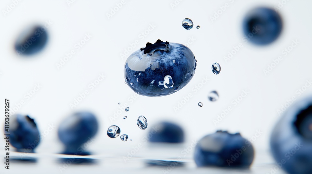 Fresh Blueberry Droplets in Clear Liquid against Soft Background Fresh Blueberry Droplets in Clear Liquid against Soft Background
