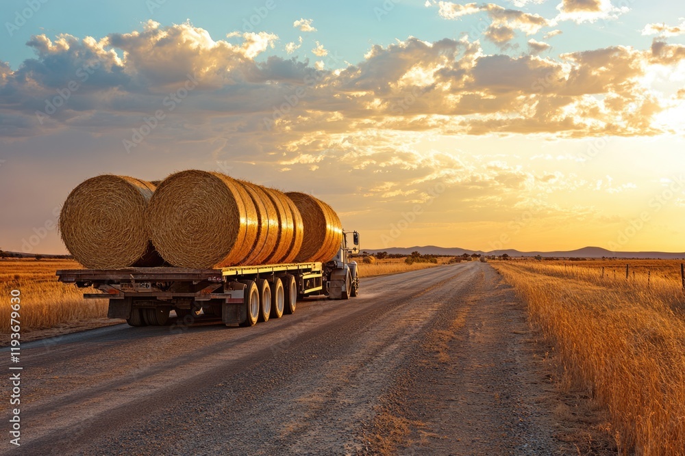 Transporting Large Round Hay Bales on Semi-Trailer to Drought-Stricken Areas of Queensland Transporting Large Round Hay Bales on Semi-Trailer to Drought-Stricken Areas of Queensland