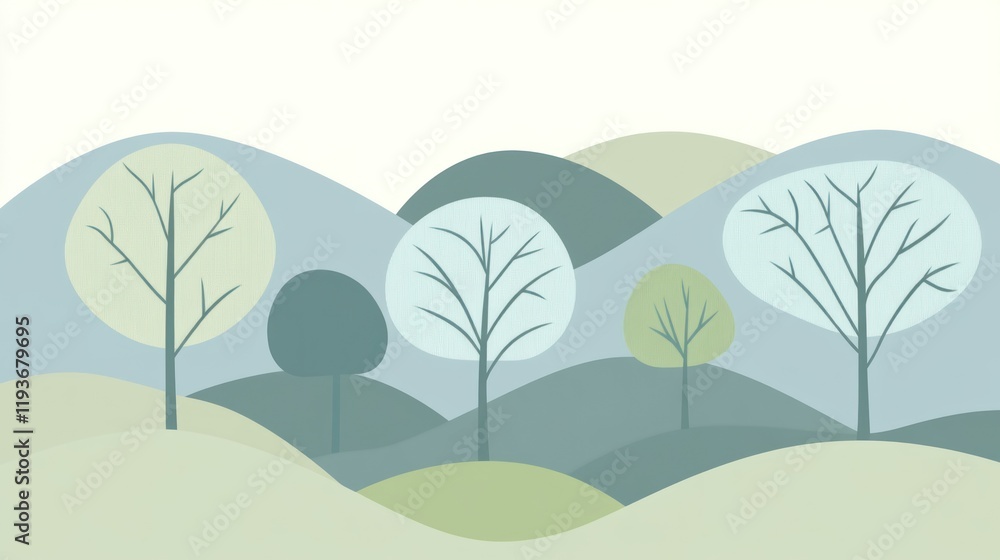Pastel hills and trees landscape illustration Pastel hills and trees landscape illustration