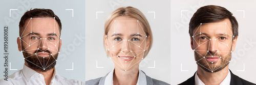 Cuadro en lienzo Three diverse faces are featured, demonstrating advanced facial identification technology