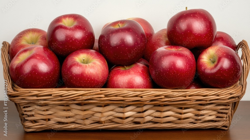 A basket filled with colorful apples sits on a rustic wooden table, surrounded by bright sunlight and greenery A basket filled with colorful apples sits on a rustic wooden table, surrounded by bright sunlight and greenery