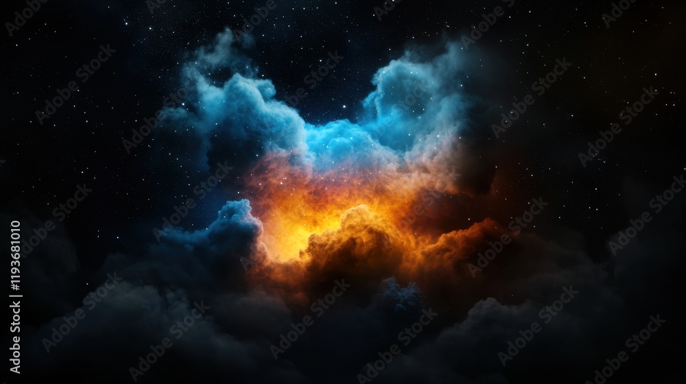 Fototapeta premium A dark sky with a bright orange cloud in the middle