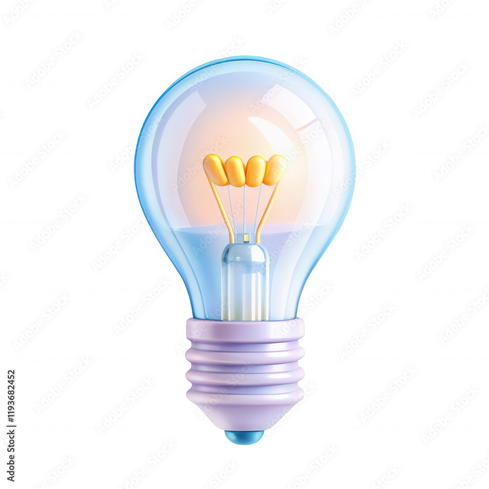 A vibrant 3D rendering of a light bulb with yellow filaments illuminated. This design showcases modern aesthetics and creativity. A vibrant 3D rendering of a light bulb with yellow filaments illuminated. This design showcases modern aesthetics and creativity.