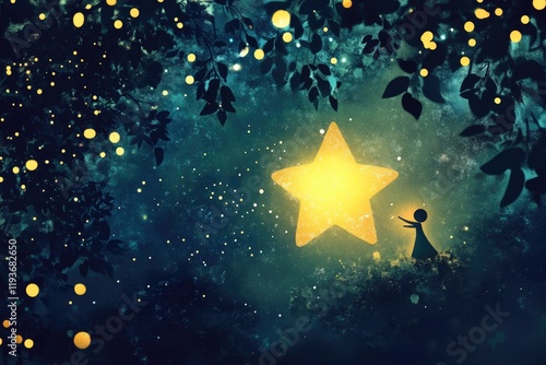 Whimsical Little Star: Enchanting Twinkle Illustration for Children's Decor and Designs