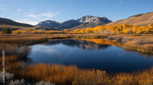 Serene Autumn Landscape with Mountain Reflection
