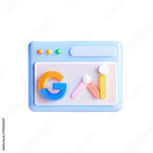 A vibrant 3D model featuring the letters G, A, I in various colors, placed on a simplistic device interface. The design is playful and modern. photo