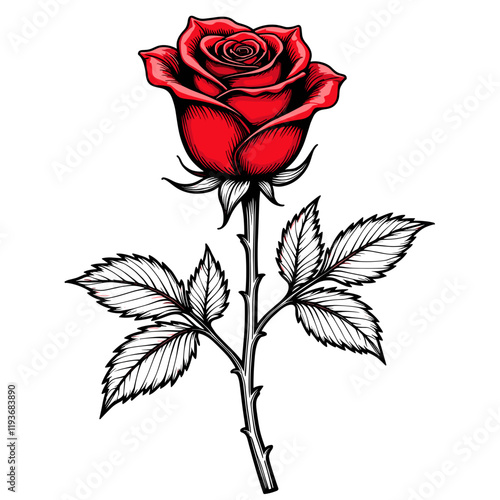 Elegant red rose illustration on white background, love and beauty