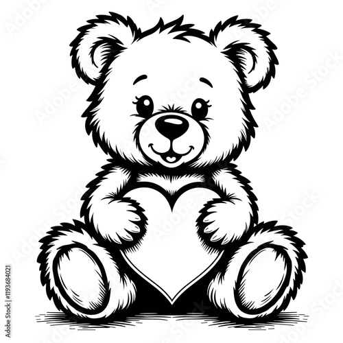 Cute teddy bear holding a heart illustration, love and affection