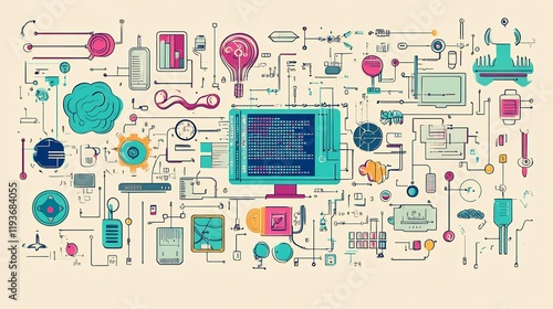 Wallpaper Mural Symbolic computer science illustration coding elements artificial intelligence applications and innovative problemsolving techniques Torontodigital.ca