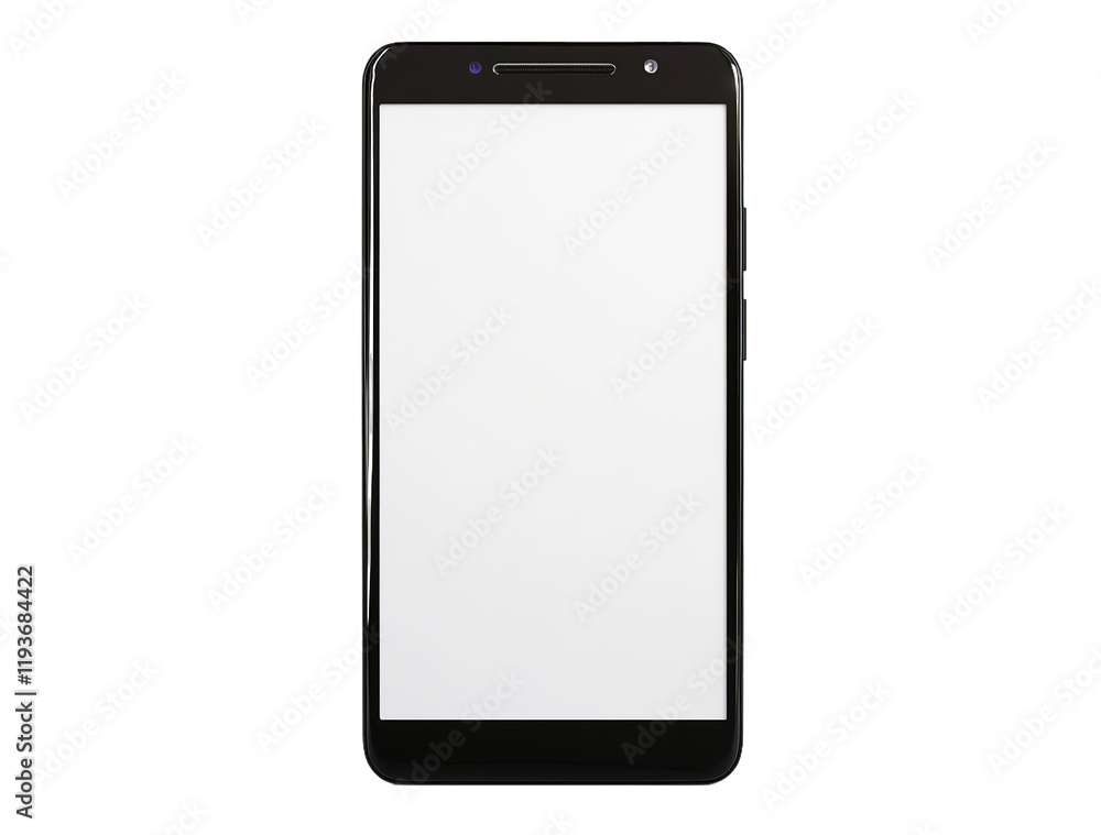 3D render of a simple flat black smartphone with a blank white screen front view isolated on a solid background. 3D render of a simple flat black smartphone with a blank white screen front view isolated on a solid background.