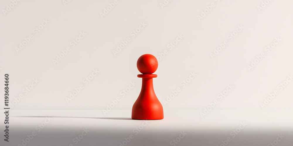 Single red pawn on a white background. Minimalist concept of strategy, beginnings, or a single player. Single red pawn on a white background. Minimalist concept of strategy, beginnings, or a single player.
