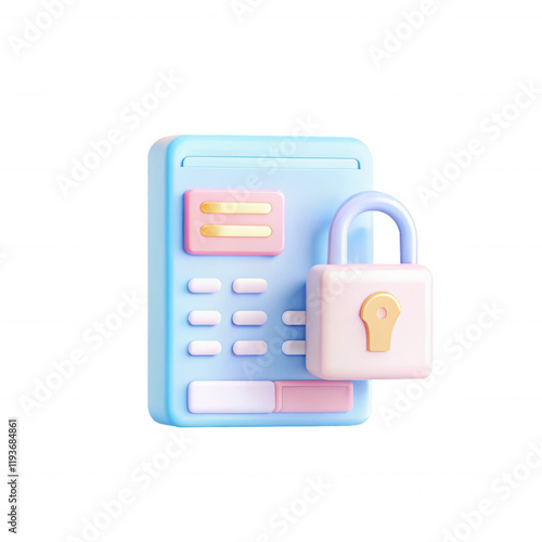 A colorful 3D representation of a secure access control panel with a lock, featuring pastel colors and modern design elements. photo