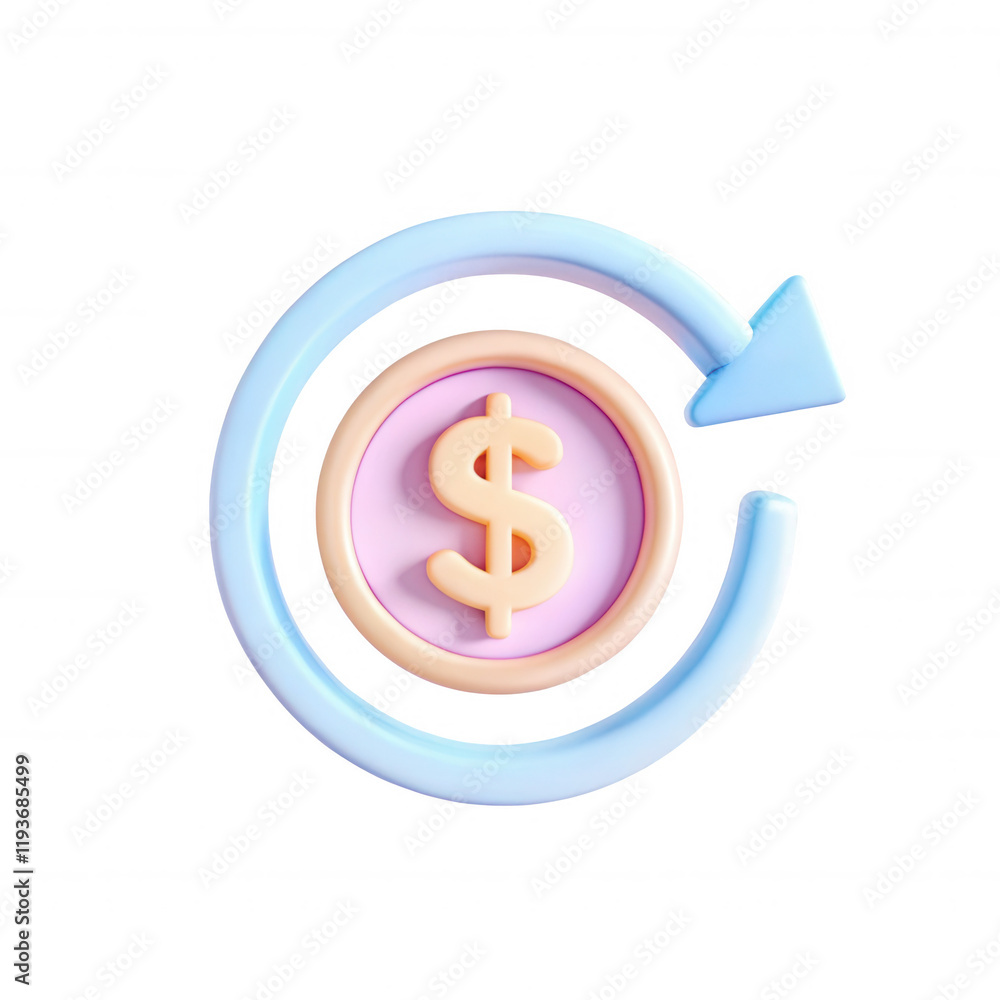 A vibrant 3D icon featuring a dollar sign inside a circular arrow, symbolizing financial growth and stability in various contexts. A vibrant 3D icon featuring a dollar sign inside a circular arrow, symbolizing financial growth and stability in various contexts.