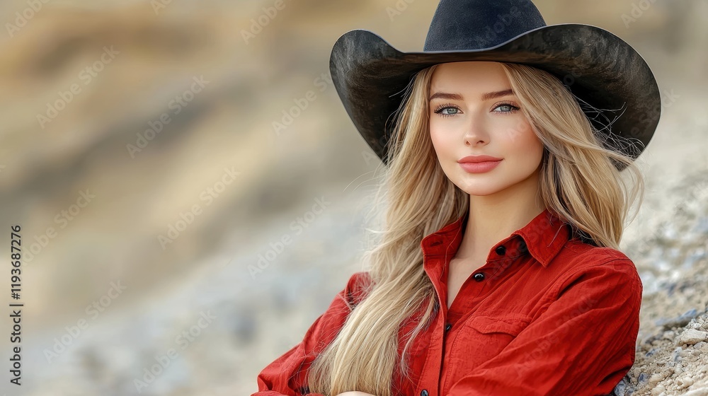 Stunning Blonde Cowgirl in Red Shirt and Black Hat Stunning Blonde Cowgirl in Red Shirt and Black Hat
