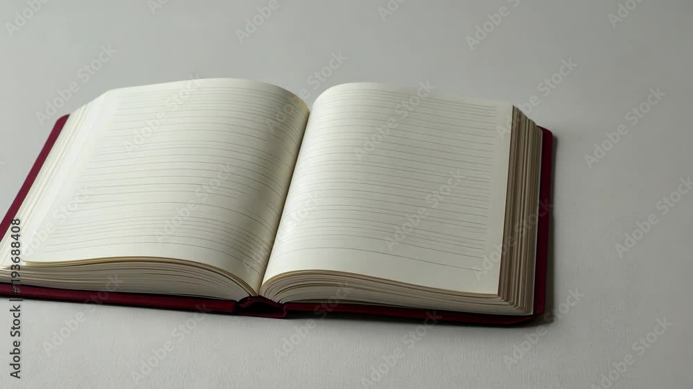 Open notebook resting on a table ready for creative writing or note-taking at a quiet workspace Open notebook resting on a table ready for creative writing or note-taking at a quiet workspace