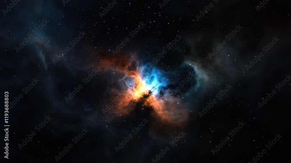 Fototapeta premium A dark space with a bright orange and blue cloud