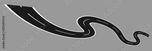 Wavy road with winding curves and horizontal path. Top view of race track and highway. Flat vector illustration isolated Vector Curved road with white lines. Vector illustration. EPS 10