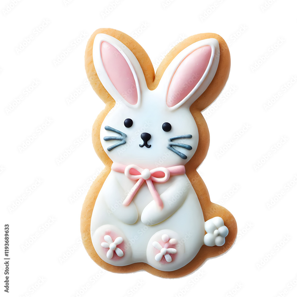 Fototapeta premium Easter Bunny-Shaped Cookie Decorated With Icing: Isolated On A White Background