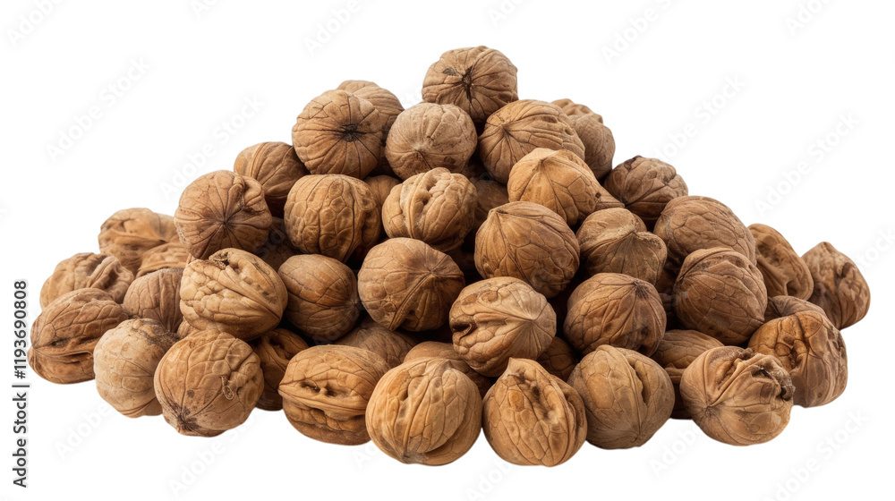 A handful of fresh walnuts with shells, isolated on a white background A handful of fresh walnuts with shells, isolated on a white background