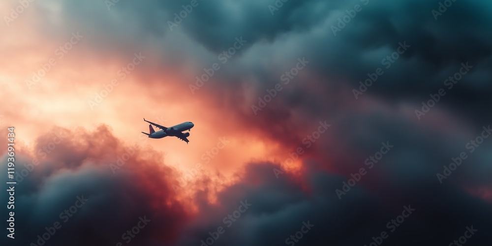 Commercial airplane jetliner flying above dramatic clouds. Commercial airplane jetliner flying above dramatic clouds.