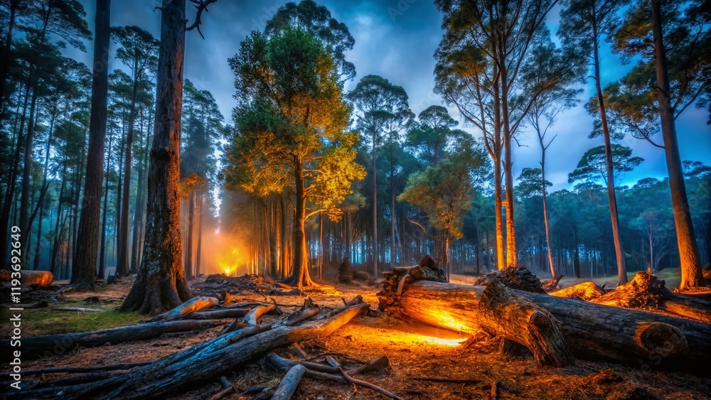 Fototapeta premium Resilient Trees: Deforestation Survivors - Low Light Forest Photography