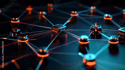 Creative visualization of network nodes connecting infrastructure through secure LAN and WAN setups photo