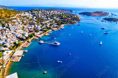 Fototapeta Naklejka Na Ścianę i Meble -  Turkbuku Bay of Bodrum. Mugla, Turkey. Aerial panoramic view of Turkbuku (Golturkbuku). Drone shot.