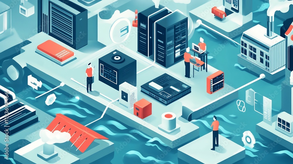 Obraz premium Resilience strategies visualized featuring disaster recovery tools and scalable infrastructure to maintain operational continuity