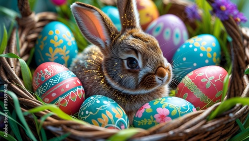Frühlingszauber: Osterhase umgeben von Ostereiern