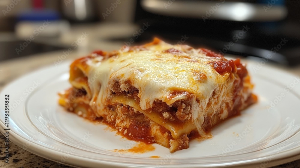 Homemade lasagna with rich tomato sauce and melted cheese Homemade lasagna with rich tomato sauce and melted cheese