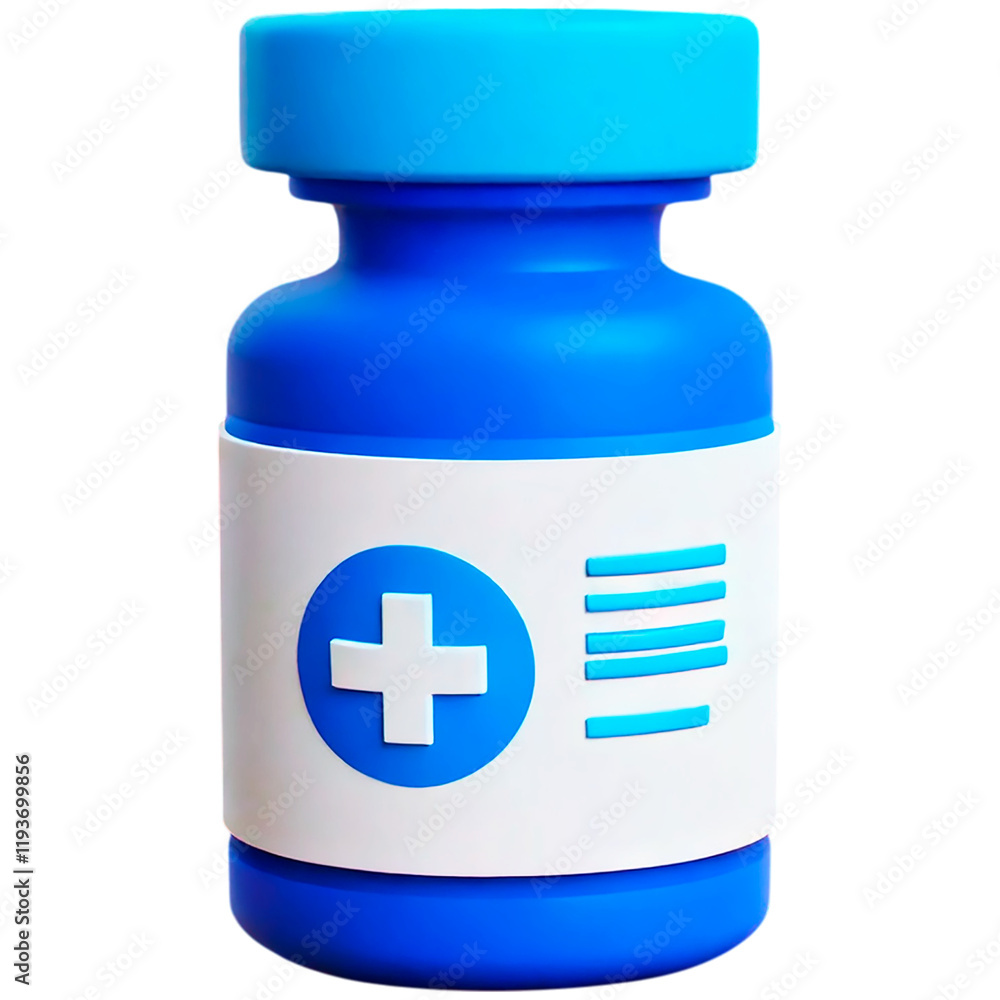 medical vaccine vial 3d icon illustration render design, blue and white color scheme, on a transparent background medical vaccine vial 3d icon illustration render design, blue and white color scheme, on a transparent background
