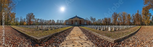 Panoramic shot of Tyne Cot WWI Cemetery in Ypres, Belgium