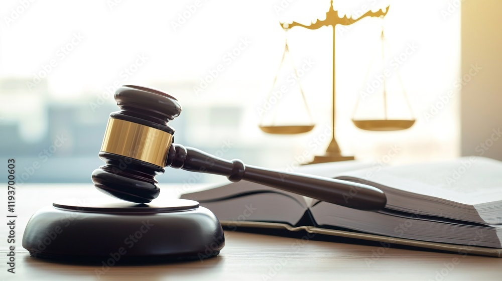 Gavel and Justice Scale Beside Open Legal Book in Bright Setting, Mallet and legal book with justice concept. Gavel and Justice Scale Beside Open Legal Book in Bright Setting, Mallet and legal book with justice concept.