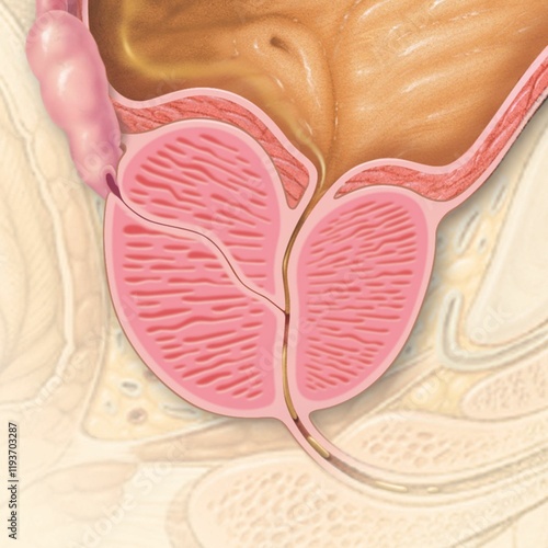 illustration of enlarged prostate, benign prostatic hyperplasia, urine flow is reduced