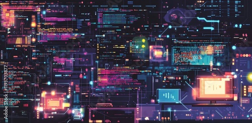 Wallpaper Mural Creative visualization of coding multiple programming languages surrounded by algorithms and IT workflows Torontodigital.ca