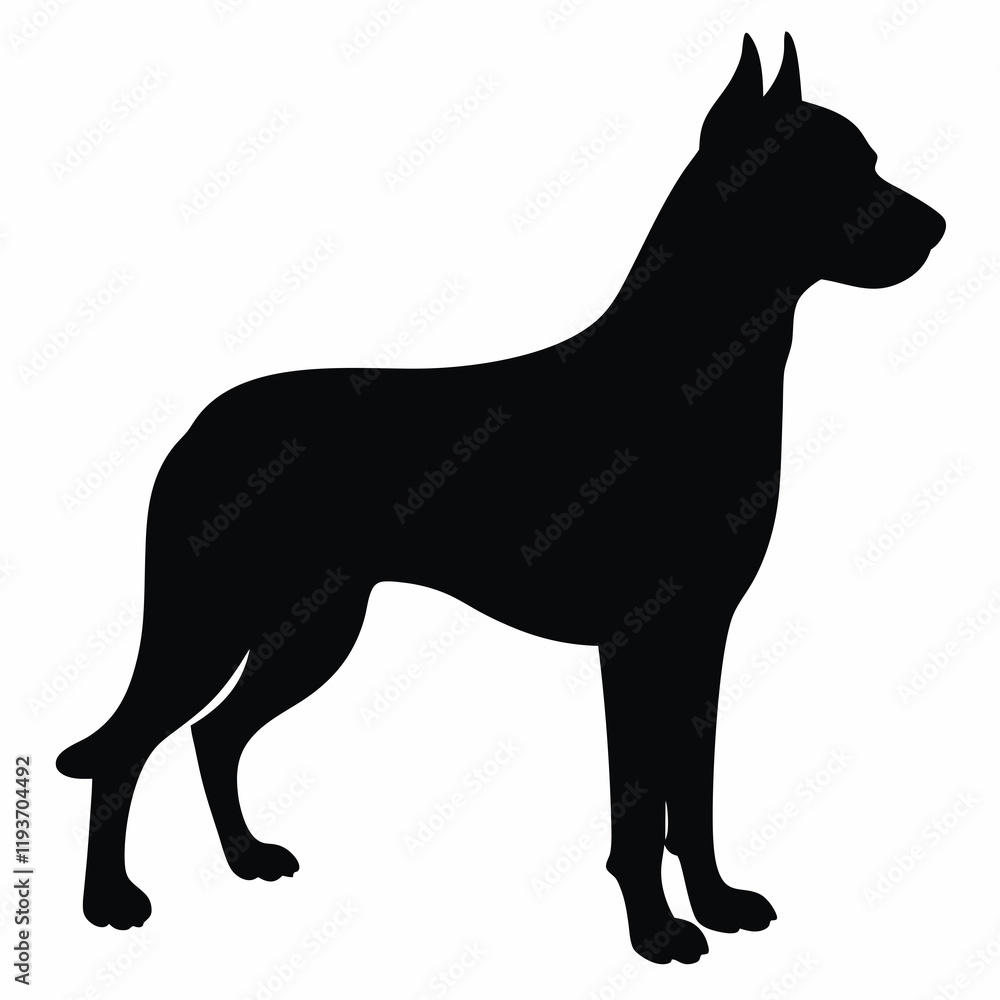 Black silhouette of a standing dog on a white background Black silhouette of a standing dog on a white background