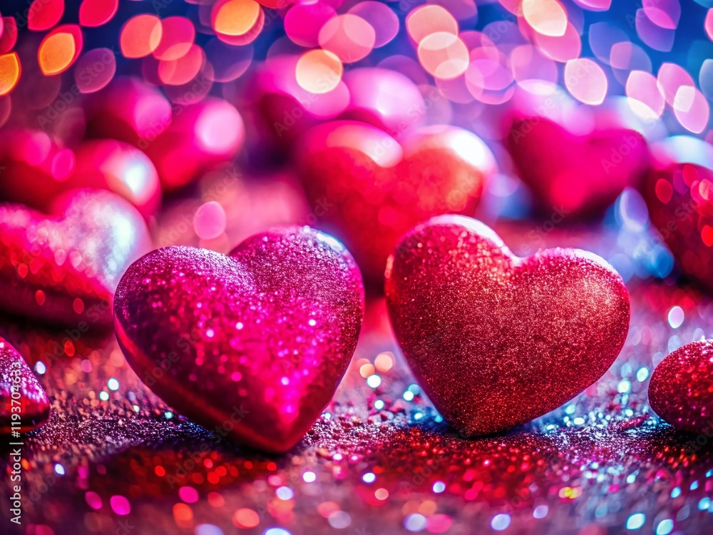 Fototapeta premium Romantic Valentine's Day Pattern: Close-up Macro Shot of Red and Pink Hearts
