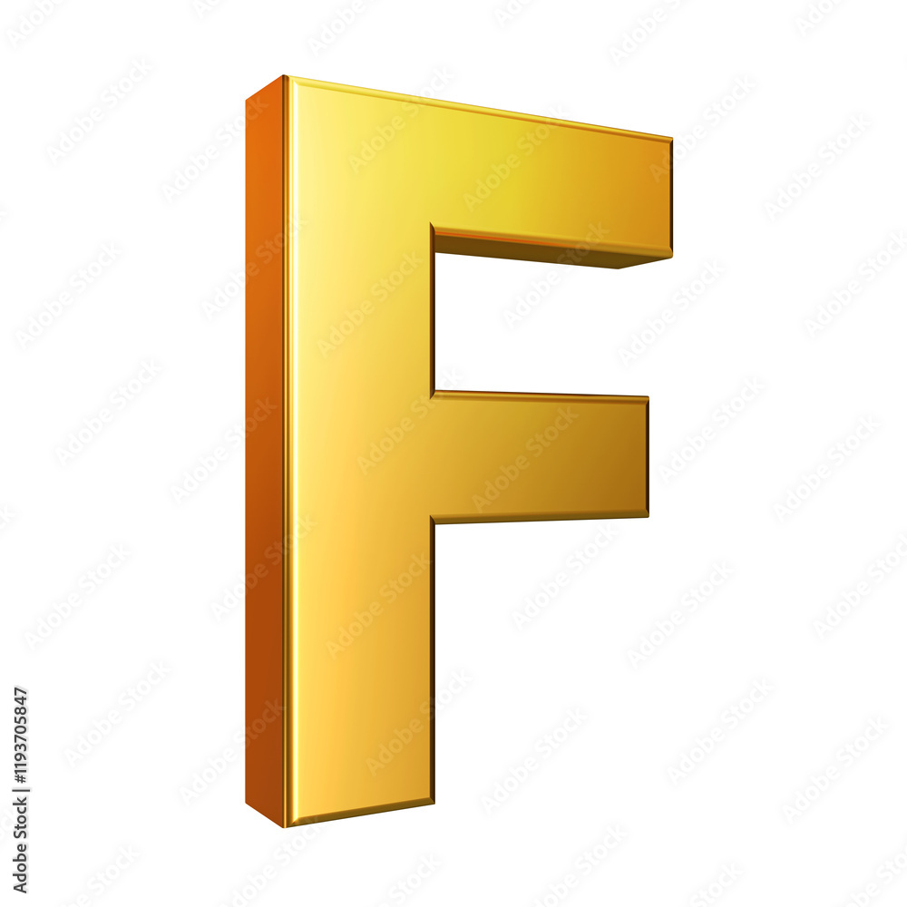 Golden font. Alphabet letter F isolated on a transparent background. 3d illustration. Golden font. Alphabet letter F isolated on a transparent background. 3d illustration.