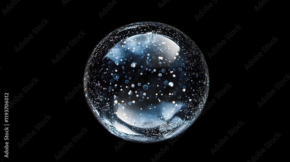 Tiny suspended water droplets converging into a single larger sphere glowing with soft light in zero gravity. Tiny suspended water droplets converging into a single larger sphere glowing with soft light in zero gravity.
